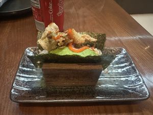 Avocado crispy mushroom sushi  at PLANTA Queen in Toronto