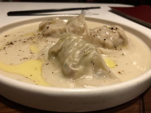 Potato Truffle dumplings  at PLANTA Queen in Toronto