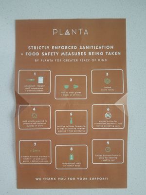 Safety measures they are taking due to the virus crisis. at PLANTA Queen in Toronto
