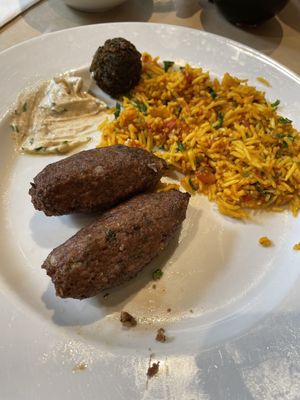 Lamb kebabs. Yes, plant based LAMB  at Oren's Hummus in San Francisco