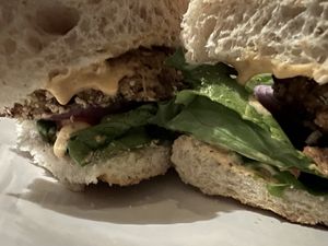 Crab cake po boy made from jackfruit   at Birdsall House in Peekskill
