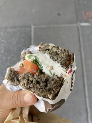 Vegan sandwich with tofu spread, tomato and onion  at Modern Bread & Bagel in New York City