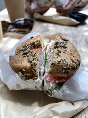 Vegan Bagel with vegan cream cheese and veg  at Modern Bread & Bagel in New York City