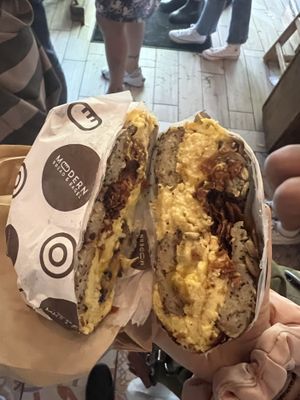 Vegan BEC: vegan gluten free superseed bagel, just egg, vegan cheese, homemade vegan bacon   at Modern Bread & Bagel in New York City