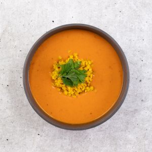 Hot lentil soup (vegan) at MaKE. in Cologne