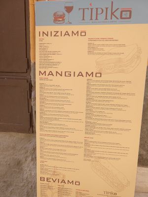 Menu at Tipiko in Agrigento