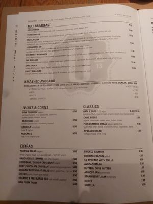 Breakfast menu at Ulrich in Vienna