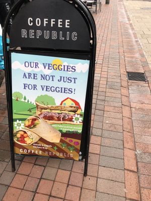 Yaaaasss! Promoting veganism! at Coffee Republic in Chatham