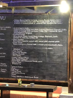 Vegan menu up on the board 27/12/23  at The Lounge in Tangalle