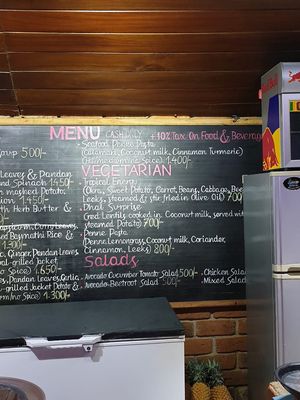 Menu board  at The Lounge in Tangalle