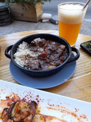 Main dish.something a bit like "Gulasch" with homemade Seitan at CReeA in Tarragona