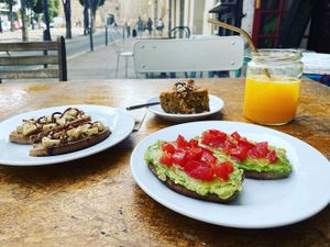 These tapas items are from the breakfast menu. at CReeA in Tarragona