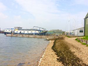 Exterior view of cafe and jetty at Salt Café in Fareham