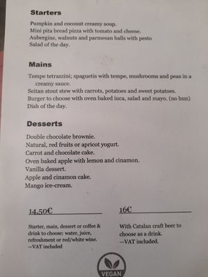 Menue at B12 in Girona