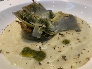 Potato Parmentier with braised artichoke and pesto   at B12 in Girona