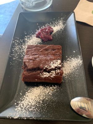 Brownie with raspberry jam at B12 in Girona