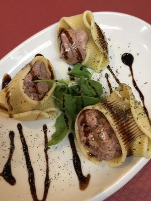 starter- pasta with creamy vegan cheese-really good at B12 in Girona