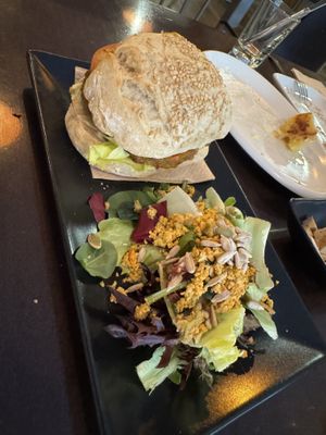 Aubergine and cheese burger   at B12 in Girona