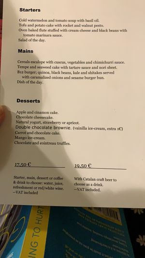 Menu at B12 in Girona