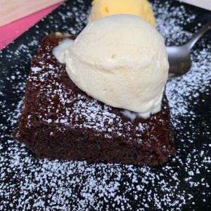 Double chocolate brownie with vanilla icecream at B12 in Girona