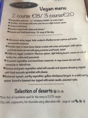Vegan menu at The Olive Tree in Castlebar