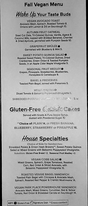 The menu at Miss Shirley's in Baltimore