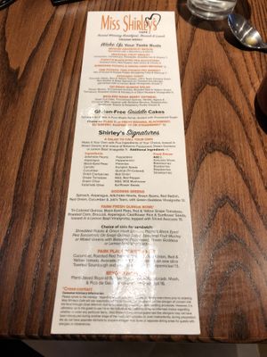 Vegan menu at Miss Shirley's in Baltimore