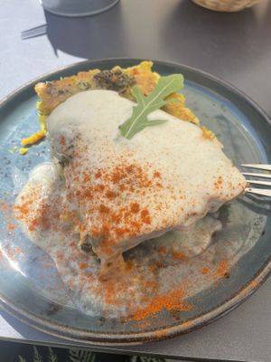 Pastel de verduras con carbonara salsa (lunch menu)  at Dragon Lab in Murcia