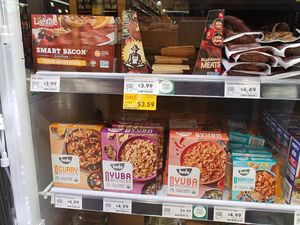 Vegan products in the refrigerator section at the back of the store  at Whole Foods Market in El Paso