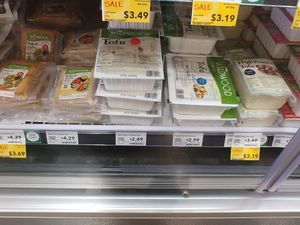 Vegan products in the refrigerator section at the back of the store  at Whole Foods Market in El Paso