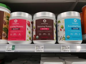Vegan protein items next to supplements  at Whole Foods Market in El Paso