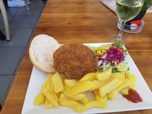 Vegan burger menu at Fat Cats in Albufeira