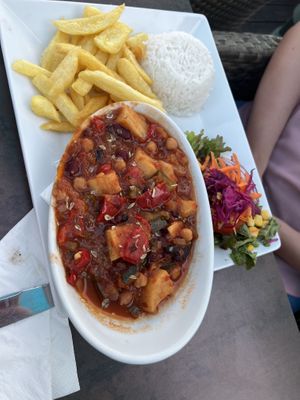 Vegan chilli nachos  at Fat Cats in Albufeira