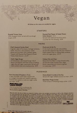 Menu on 8th April 2019 at White Cart in Glasgow