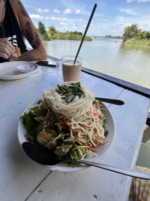 Lao crispy noodle salad  at Mama Tanon Cafe in Don Det