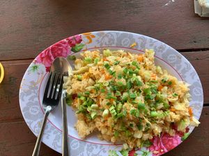 Fried rice with vegetables and eggs  at Mama Tanon Cafe in Don Det