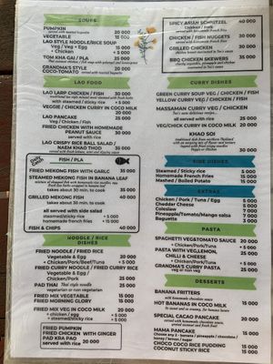 Menu at Mama Tanon Cafe in Don Det