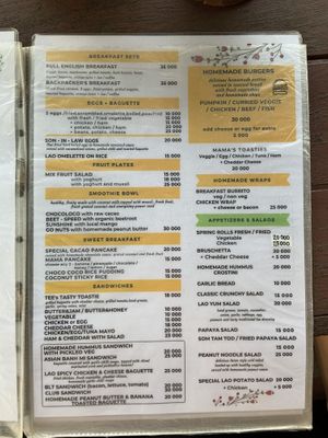 Menu at Mama Tanon Cafe in Don Det