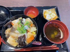 Okinawa tofu and veg with starchy sauce and rice.   at OKA - Don Buri Nantoya - T4F in Naha