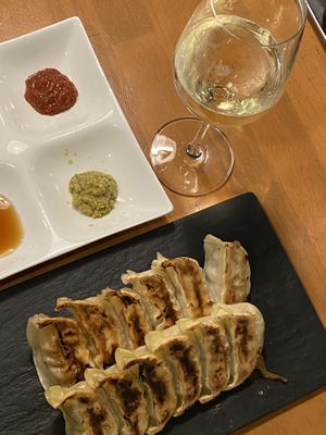 I got the Vegan Gyoza and Vegan Curry Gyoza. Everything delicious, including the sauces and the champagne. It is definitely a place I will come more times.  at Champagne & Gyoza Bar - TOKYO EBISU in Tokyo