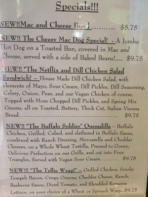 Specials…all vegan at Eden Vegan Cafe in Scranton