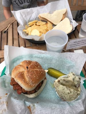 chili cheese burger, smashed potatoes, kids ham&cheese!  at Eden Vegan Cafe in Scranton