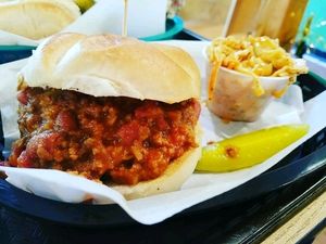 chili cheeseburger and coleslaw at Eden Vegan Cafe in Scranton
