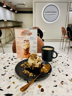 Brownie with almond brittle fudge ice cream  at Kind Kones - Forum in Central Singapore