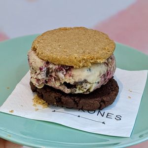 Ice Cream Sandwich with Black Forest Ice Cream & Oatmeal Almond Crisp Cookie & Dark Chocolate Chip Cookie at Kind Kones - Forum in Central Singapore