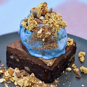 Brownie Sundae with Blue Planet Ice Cream & Flourless Sweet Potato Brownie at Kind Kones - Forum in Central Singapore