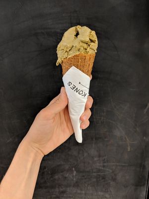 Hojicha ice cream at Kind Kones - Forum in Central Singapore