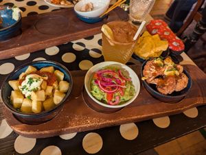 Vegan tapas options: patatas bravas, guacamole, fried mango cauliflower at Lounges - Sorbo Lounge in Chesterfield
