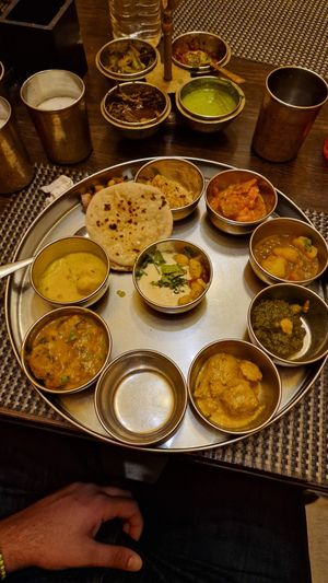 Almost full thali plate at Ghoomar in New Delhi