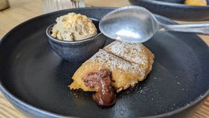 Chocolate empanada with coconut ice-cream at Yakumama in Todmorden